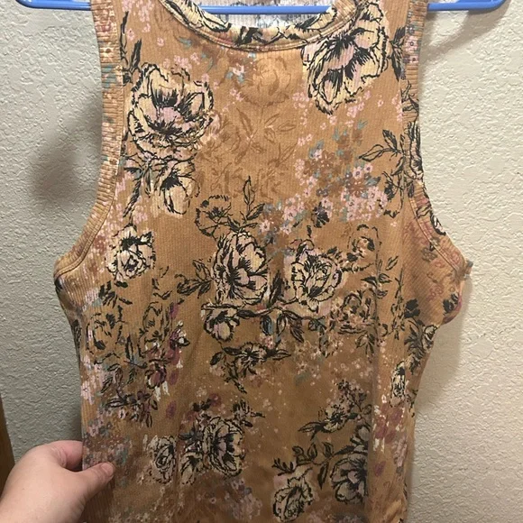 Floral Print Tank Top - Tan - Picture 1 of 9